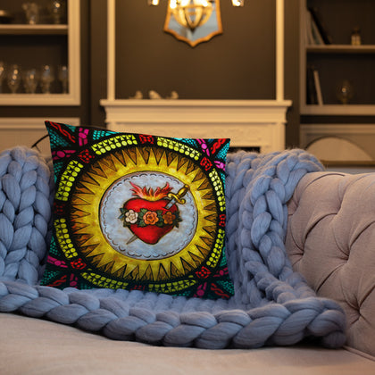 Flaming Heart Mary Pillow