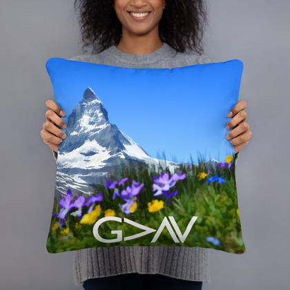 God is Greater than the Highs and Lows (Floral Mountain) Pillow