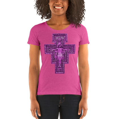 San Damiano Cross (Pink) Ladies' short sleeve t-shirt