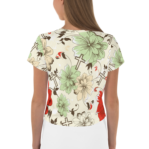 Floral Cross Ladies Crop Tee