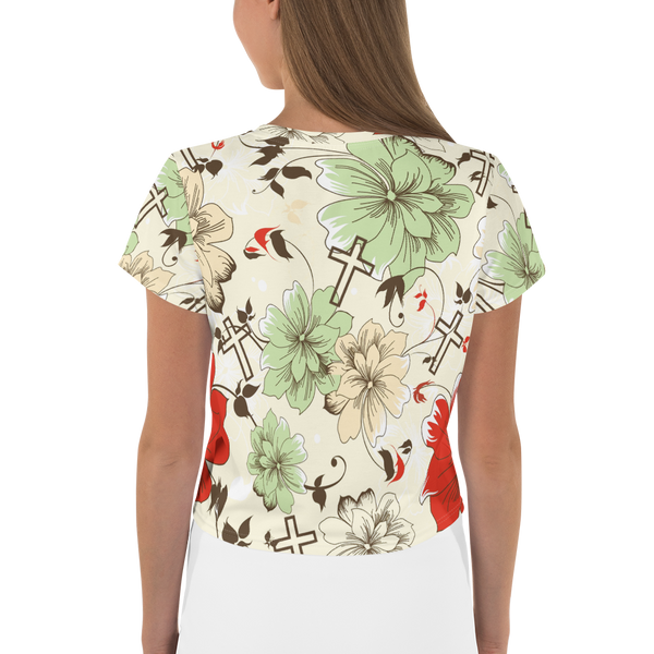 Floral Cross Ladies Crop Tee